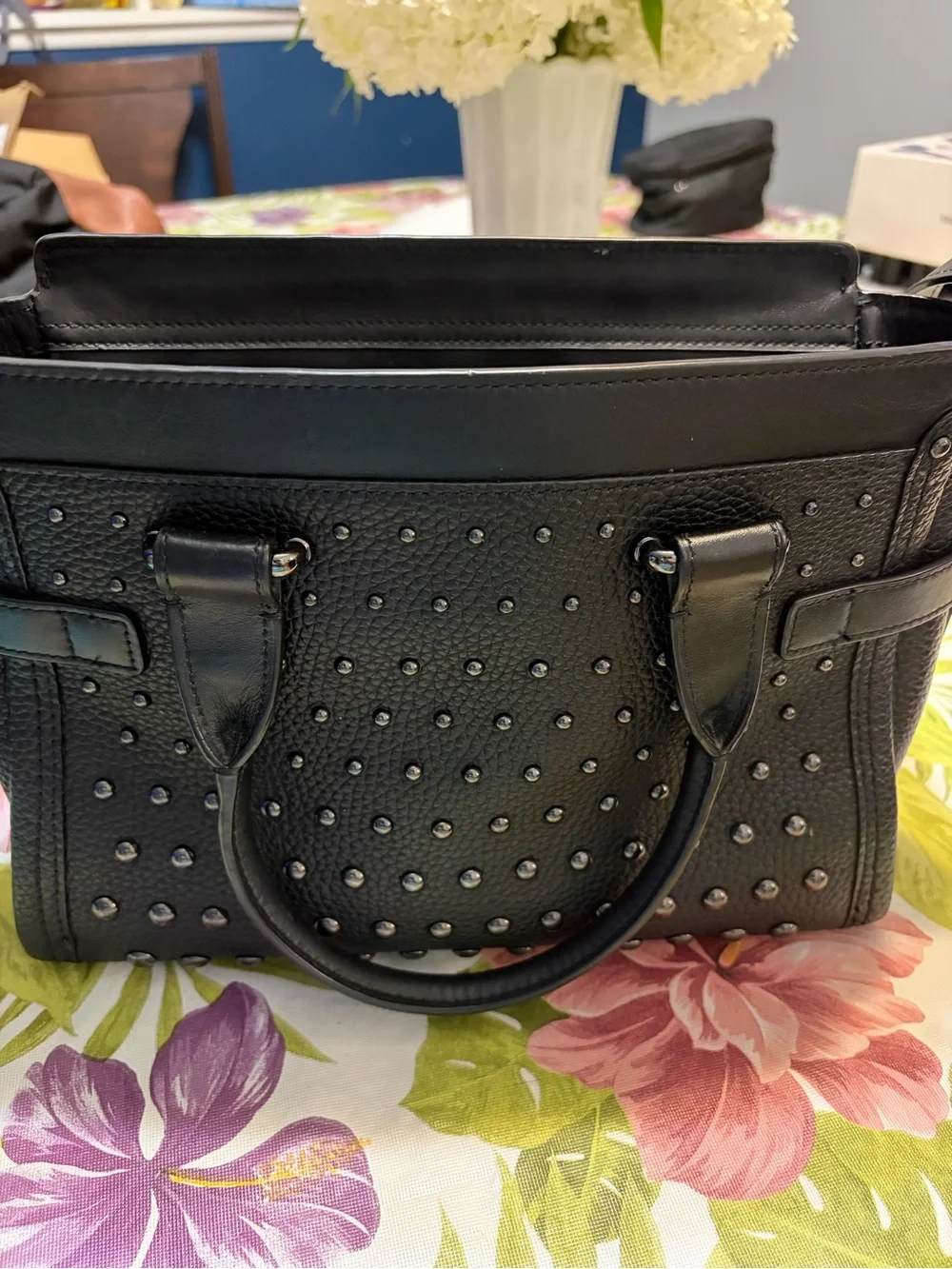 Coach Black Studded Leather Satchel with Top Handles